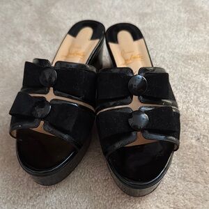 Christian Louboutin Black Mules with Textured Straps